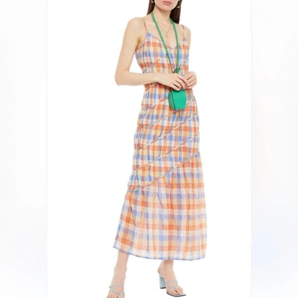 Rejina Pyo Orange Blue Plaid Midi Dress